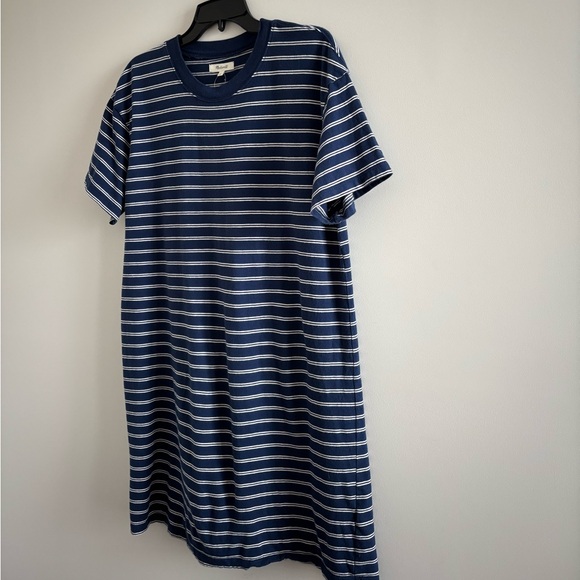 Madewell Tina Stripe Crew Neck T-Shirt Dress Blue White Cotton Womens L Preppy - Picture 6 of 14